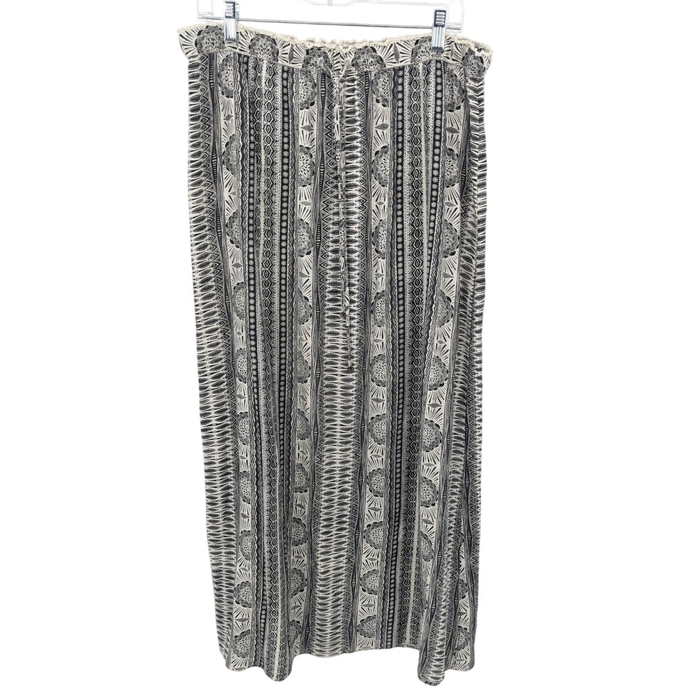 Roxy Maxi Skirt Women XL Black Aztec Elastic Waistband Tassel Boho Indie Coastal